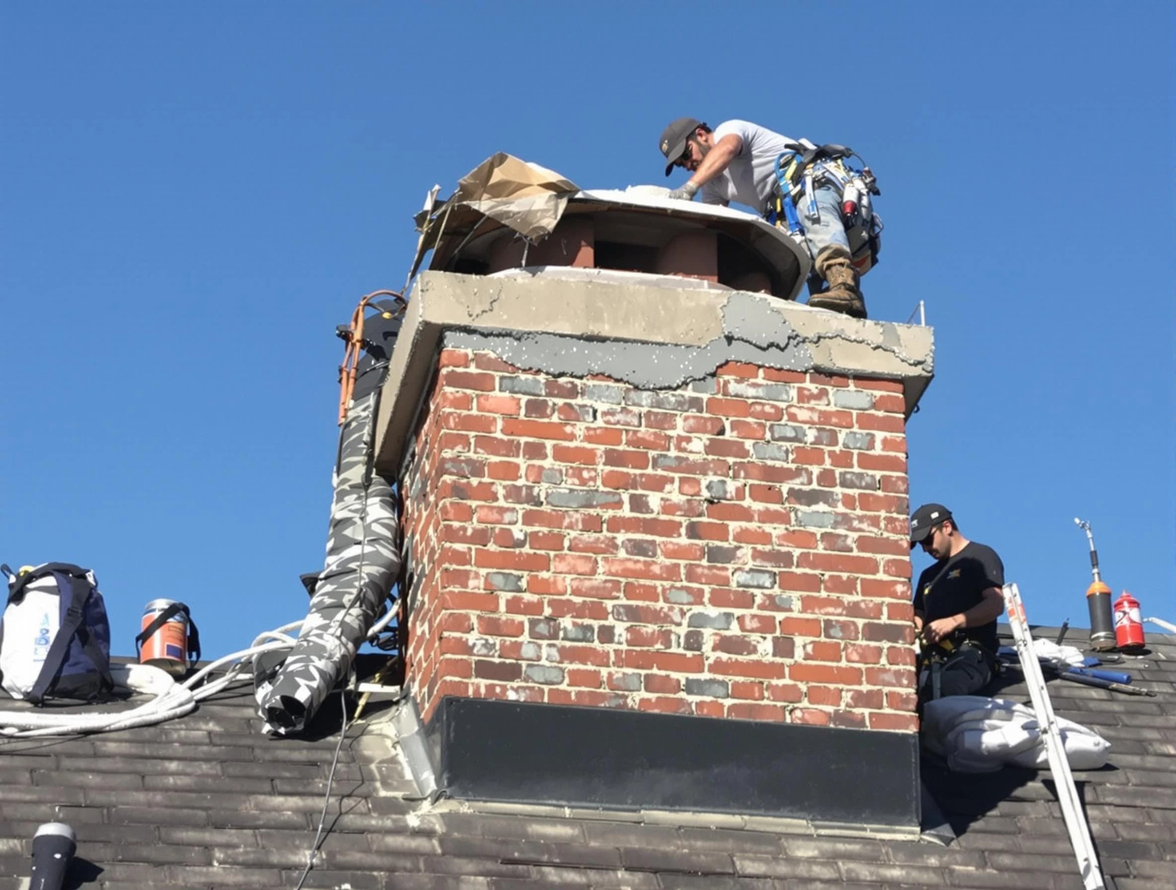 Edison Chimney Sweep installing a custom chimney crown in Edison, NJ