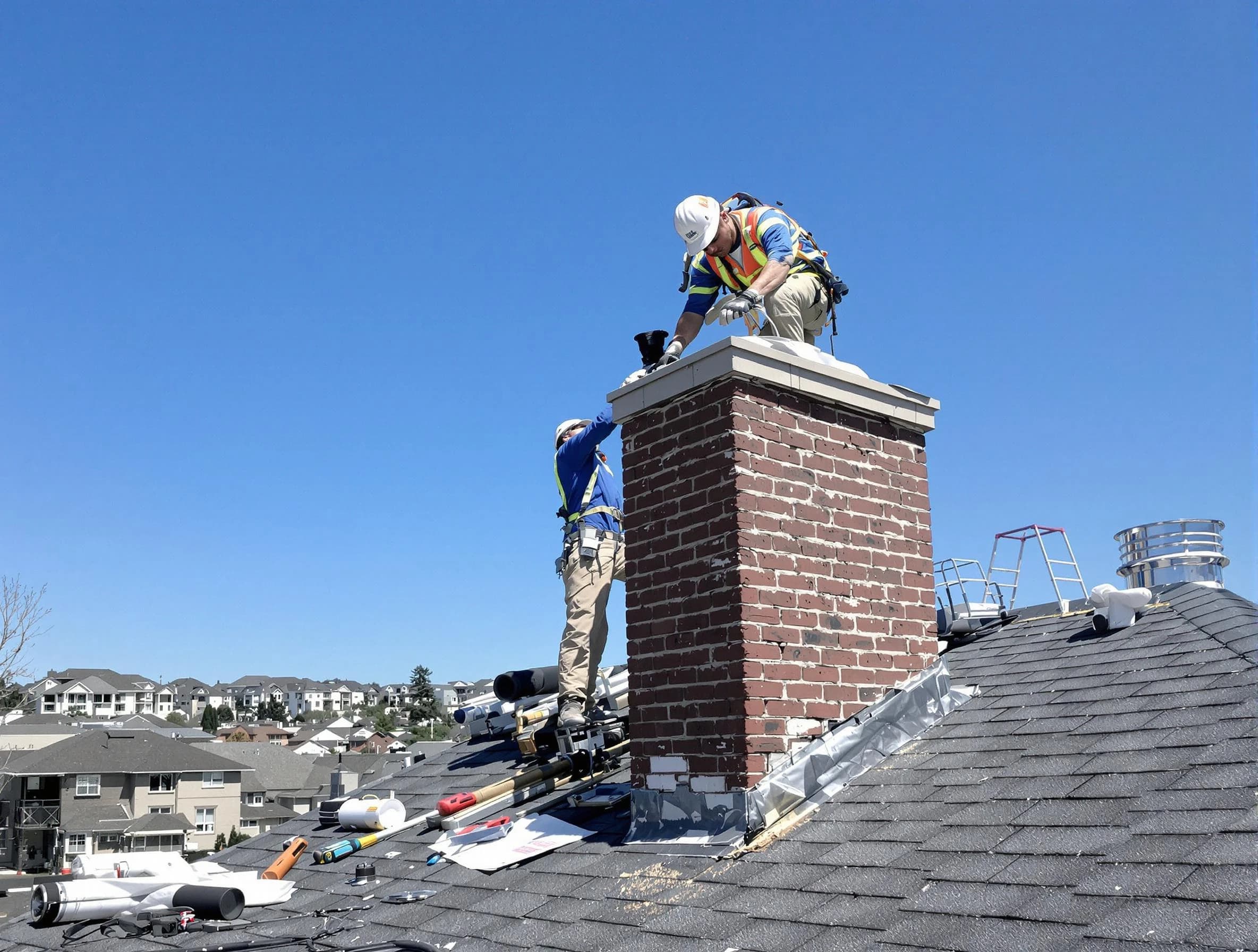 Edison Chimney Sweep repairing a chimney crown in Edison, NJ