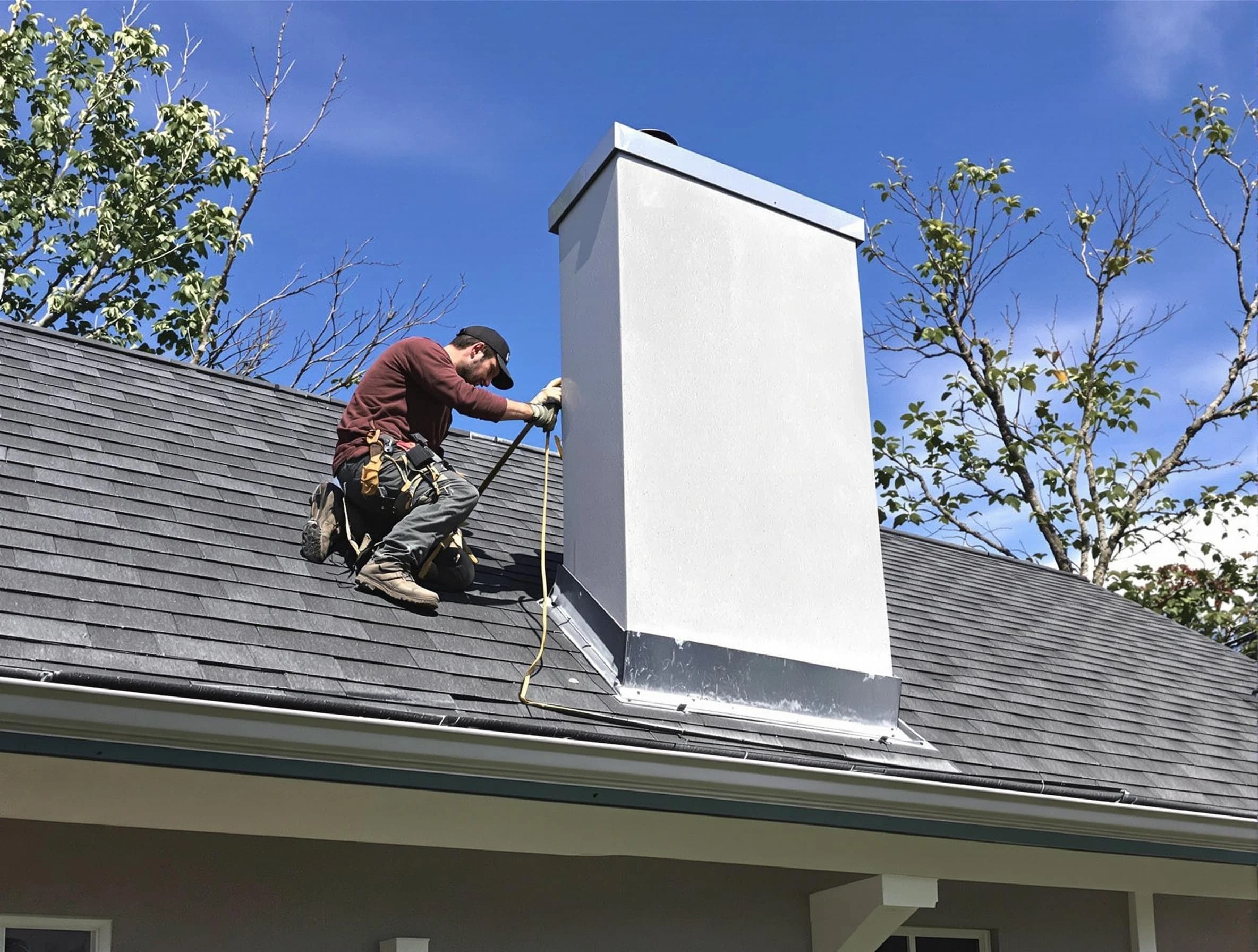 Edison Chimney Sweep team member finishing chimney construction in Edison, NJ