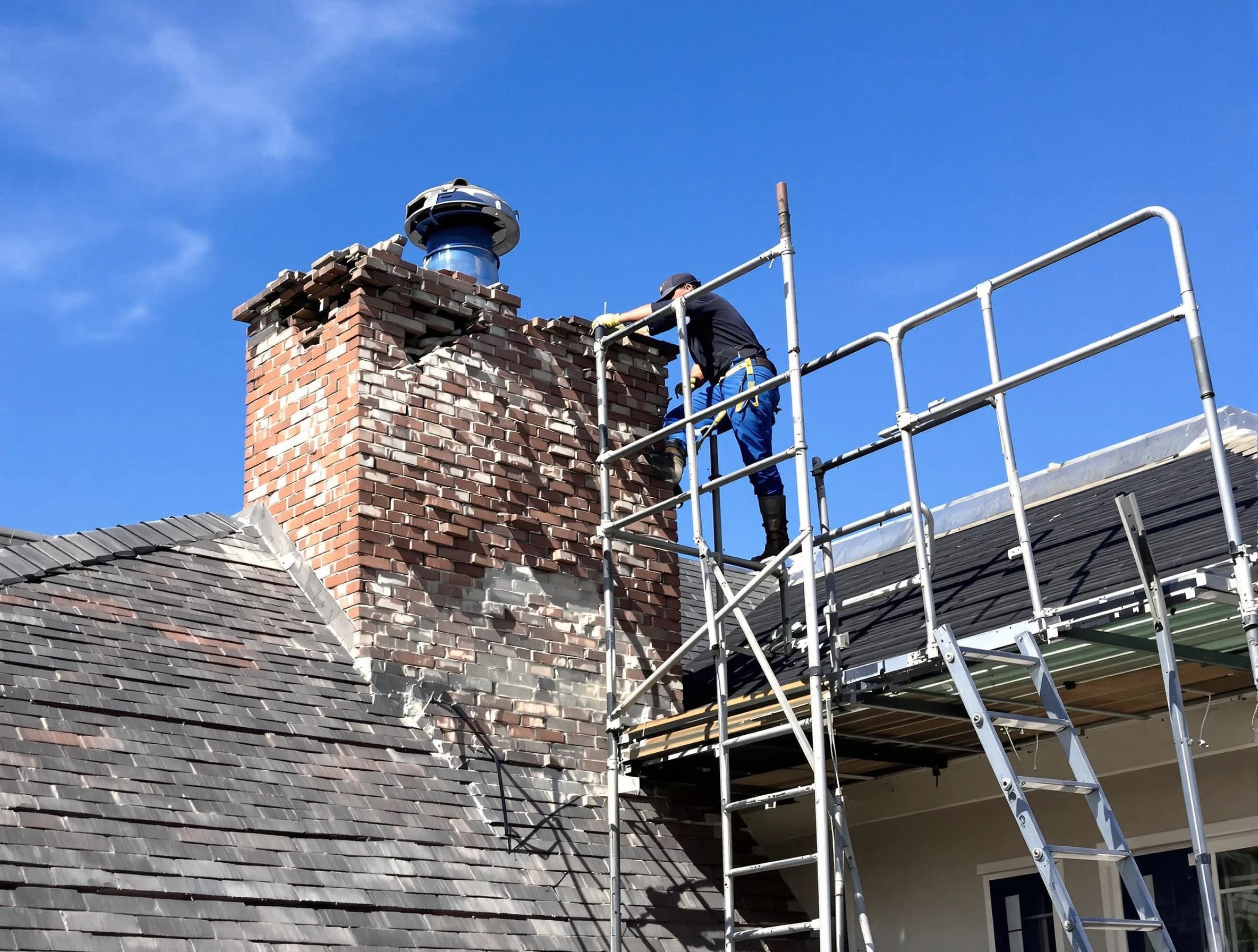 Rebuilding a chimney structure by Edison Chimney Sweep in Edison, NJ