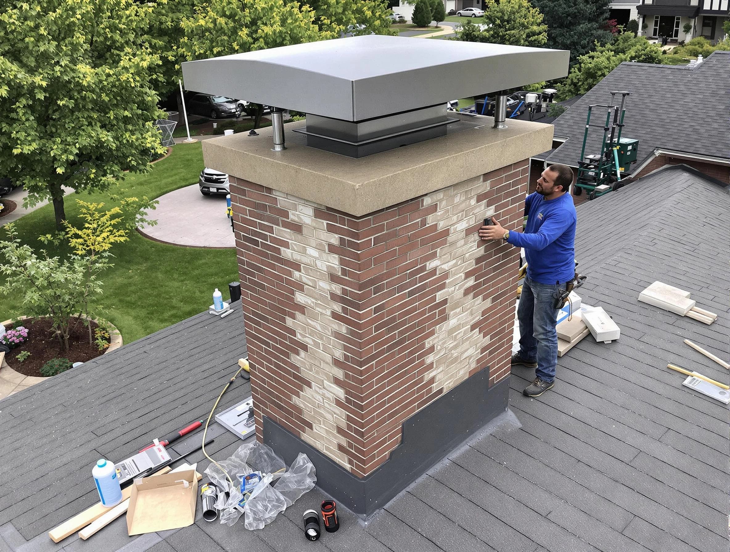 Edison Chimney Sweep team working on a custom chimney remodel in Edison, NJ