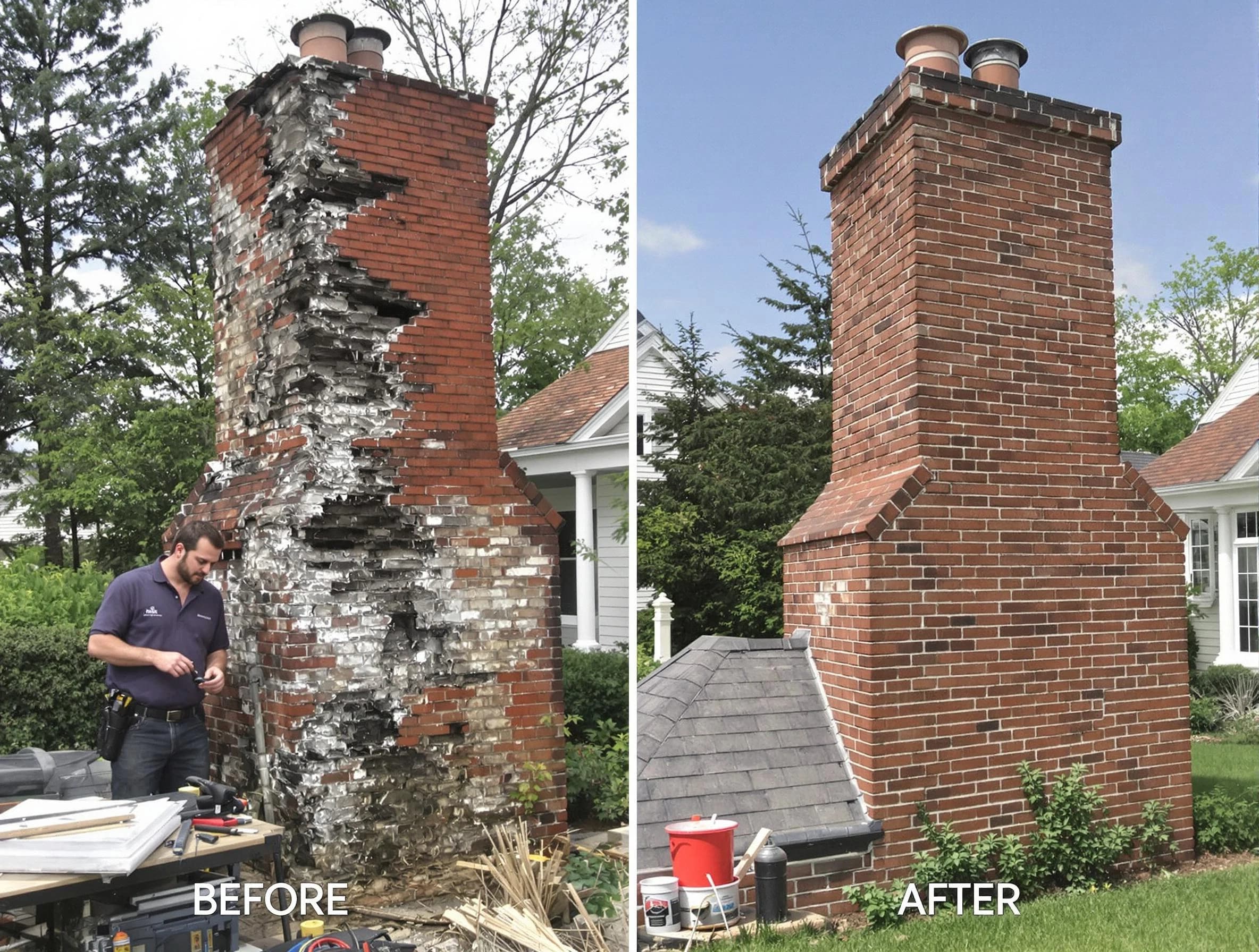 Edison Chimney Sweep performing a full chimney restoration in Edison, NJ