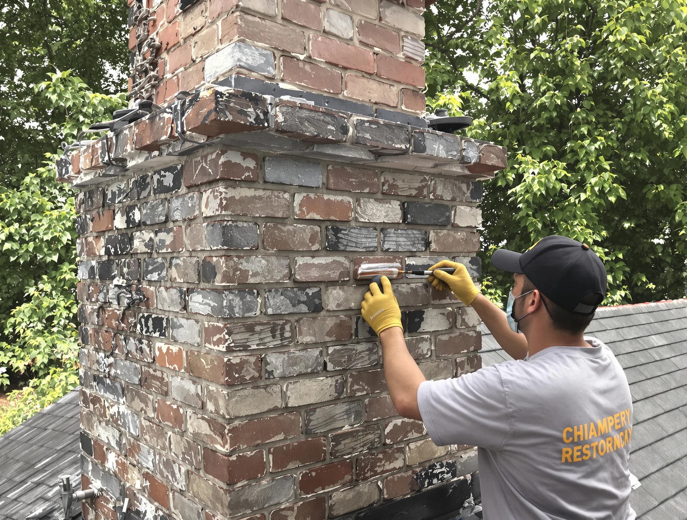 In-progress chimney restoration by Edison Chimney Sweep in Edison, NJ