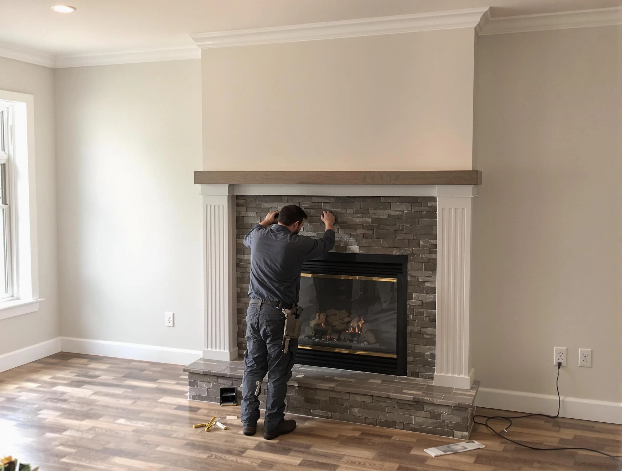 Edison Chimney Sweep finishing a custom fireplace install in Edison, NJ